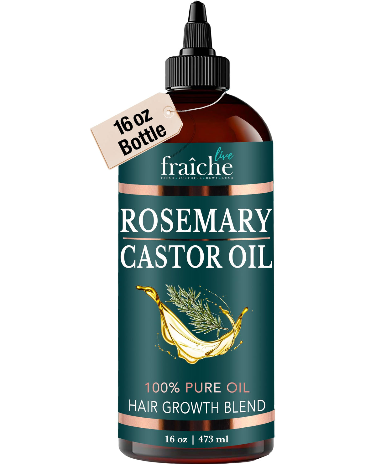 Live Fraiche rosemary castor oil bottle 16oz ready for care routine and application