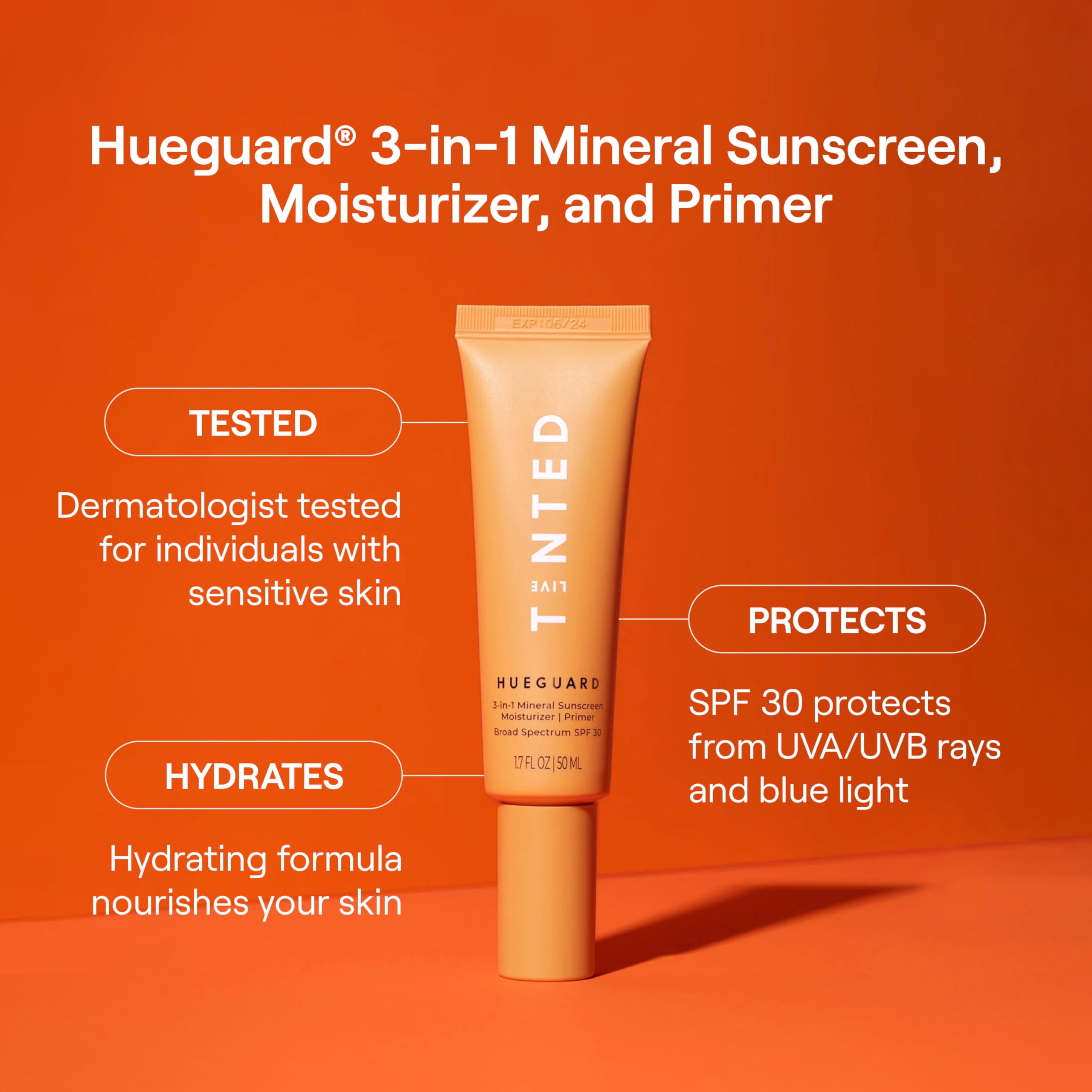 Live Tinted Hueguard cream on skin showing smooth, non-greasy texture