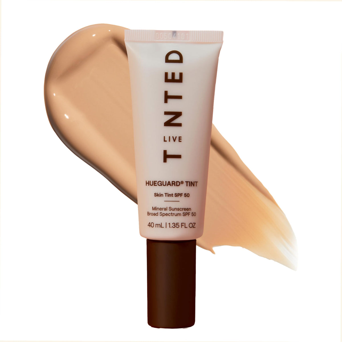 Live Tinted Hueguard Skin Tint SPF 50 bottle shows lightweight mineral sunscreen for daily wear