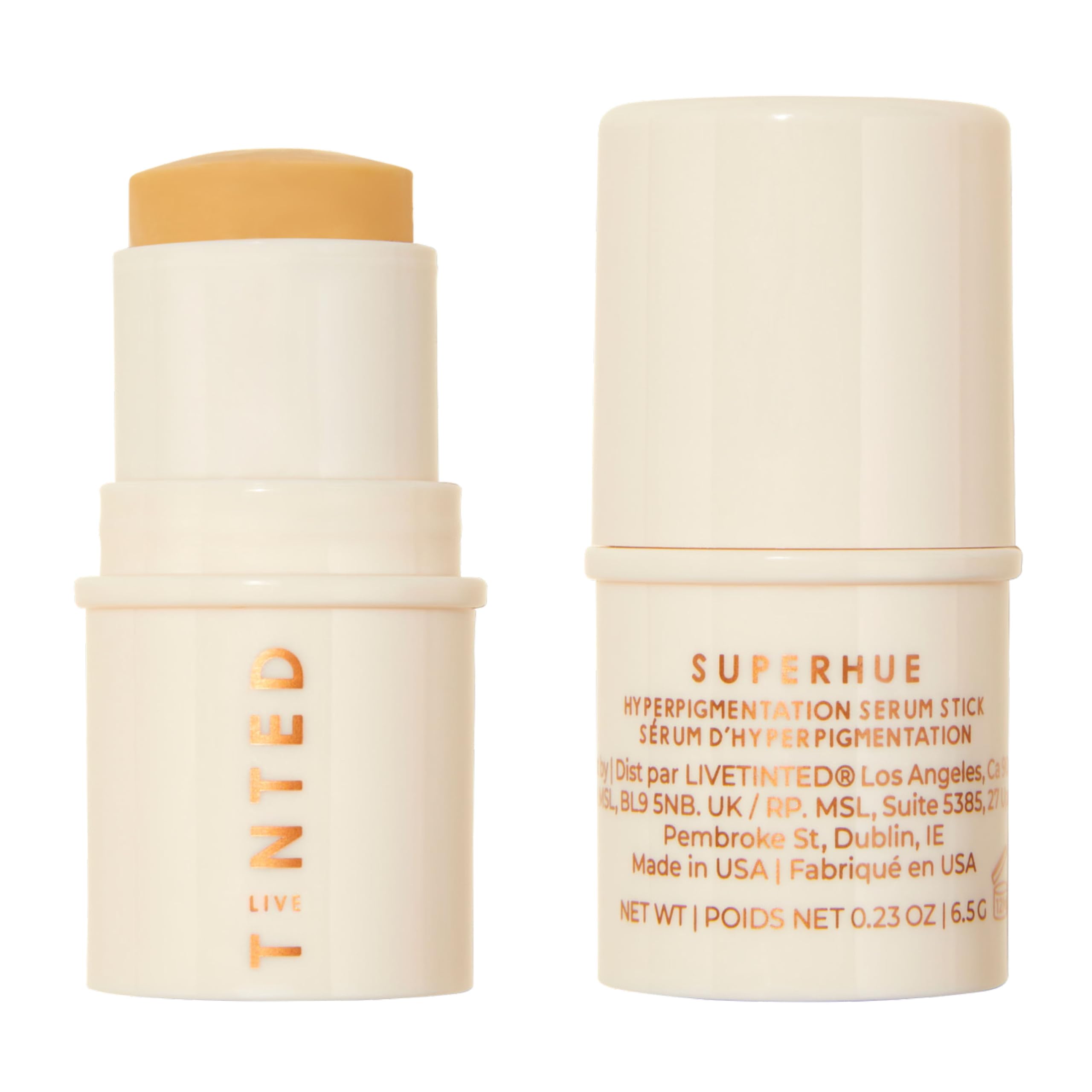 Live Tinted Superhue Serum Stick application on skin for targeted brightening and even tone