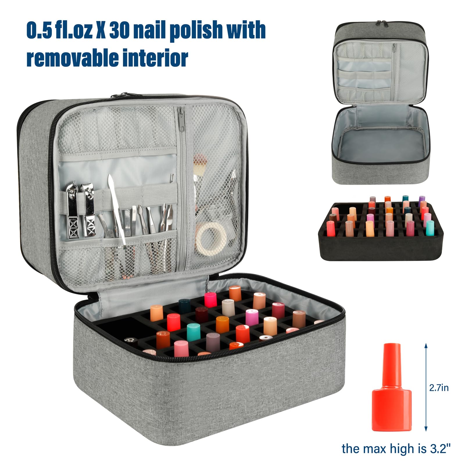 LIVEBAY nail polish organizer double-zip design protects contents and opens smoothly
