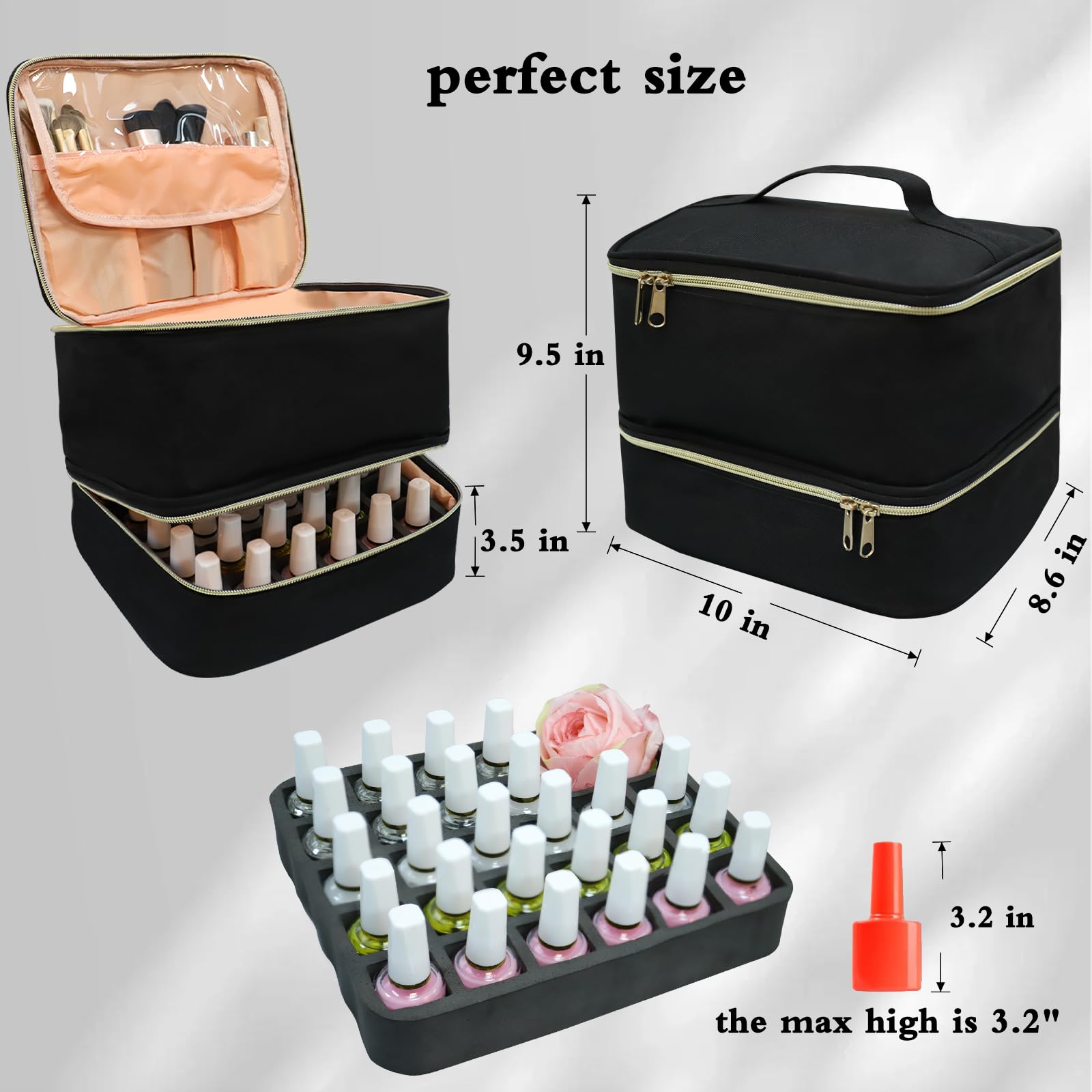 LIVEBAY Nail Polish Organizer double-zip closure detail for durability
