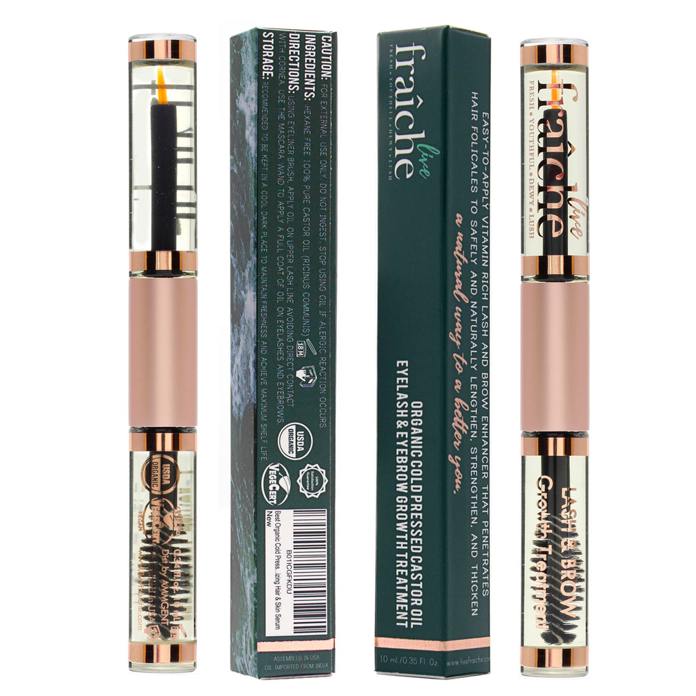 Live Fraiche lash serum double-pack application showing easy dual-end use for precise lash and brow care.