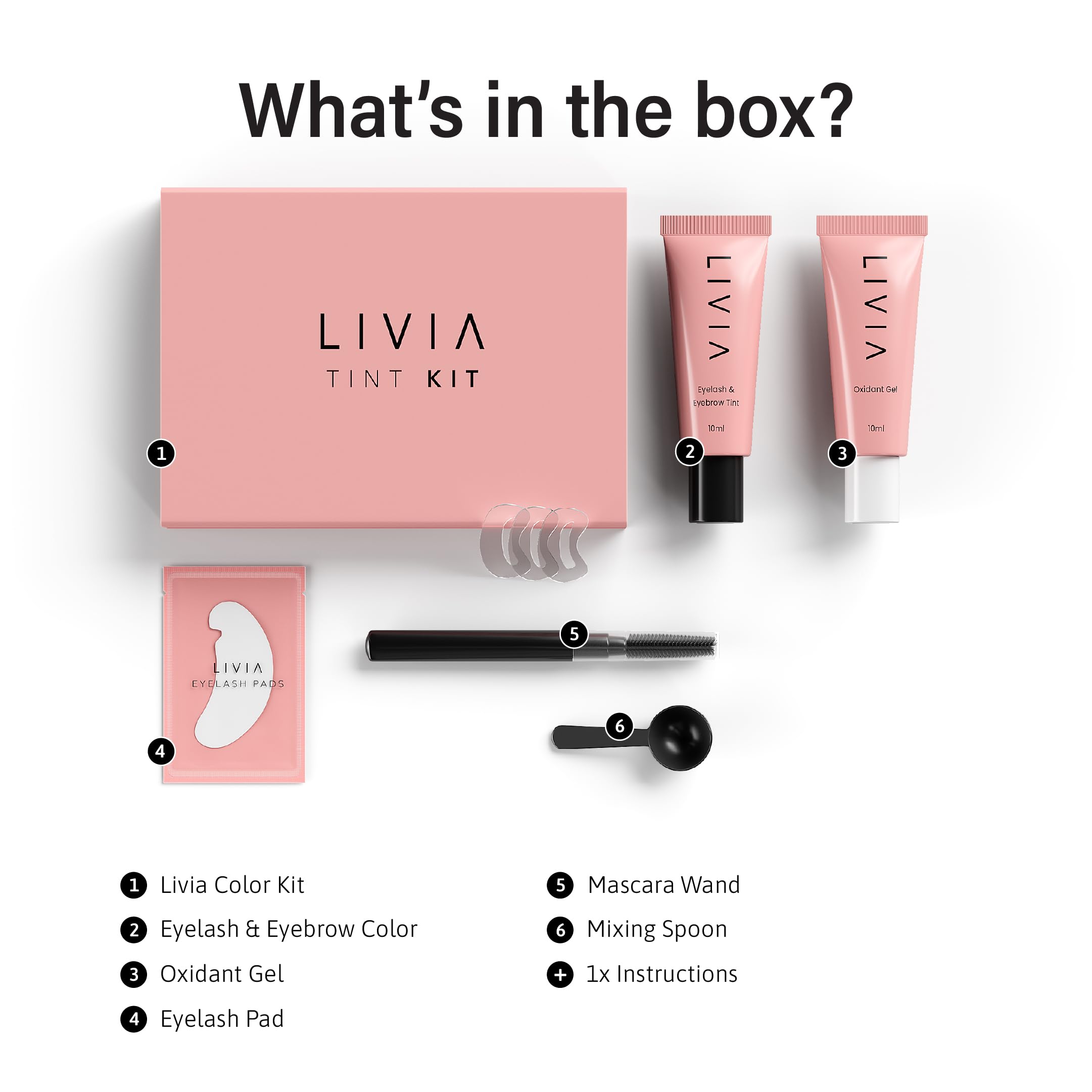LIVIA before-after image highlights subtle lash and brow enhancement.