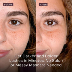 LIVIA color application brush closeup demonstrates precise at-home lash tinting.