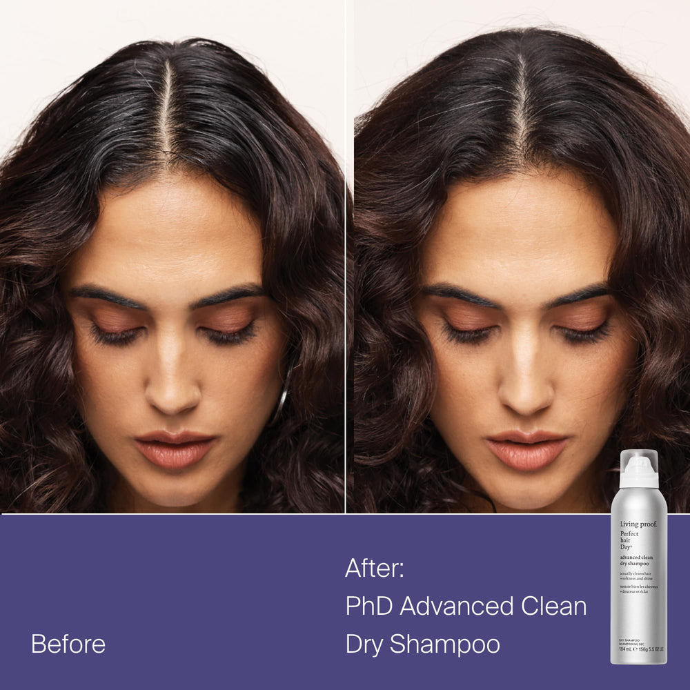 Living Proof Advanced Clean Dry Shampoo travel-size refreshes between washes.