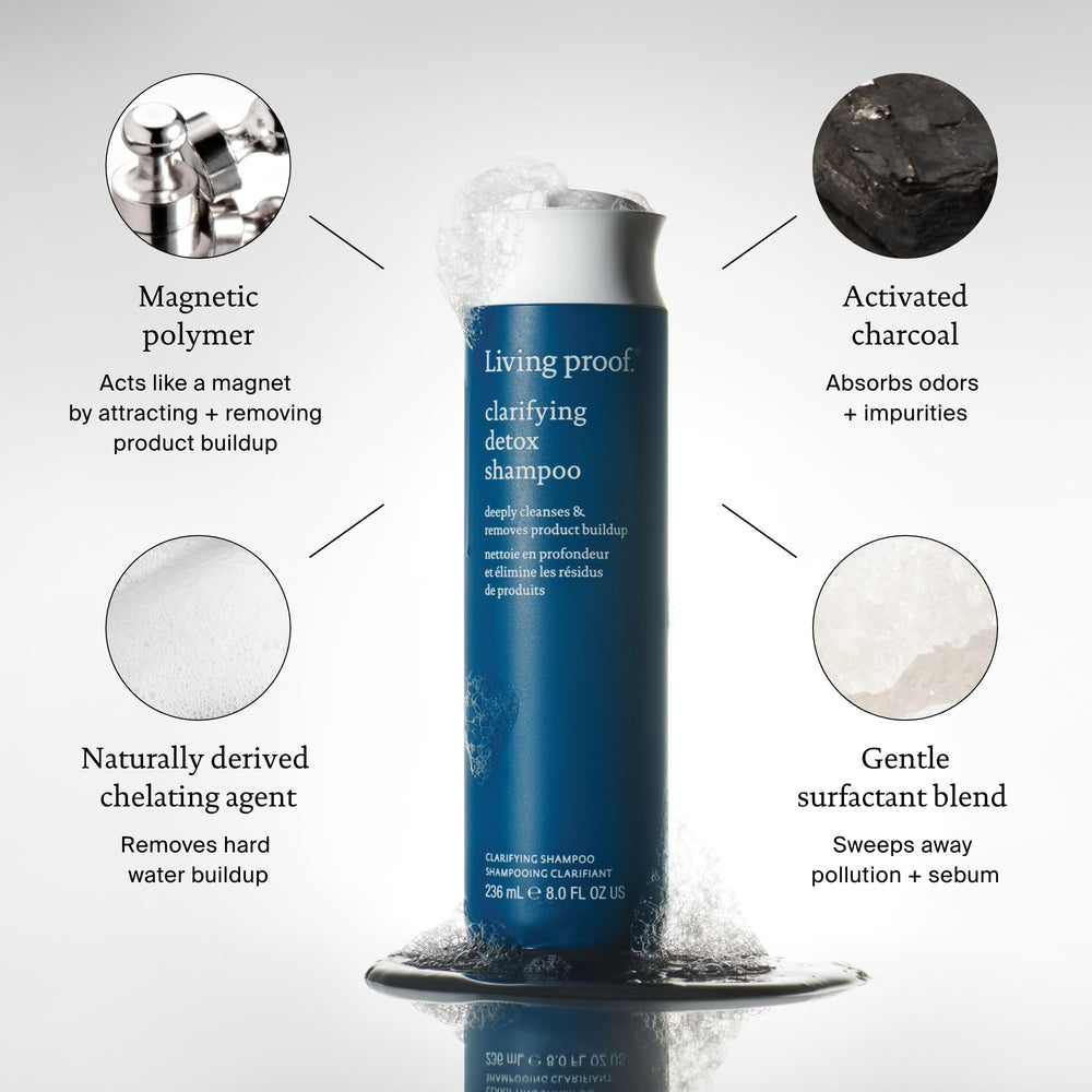 Living Proof Clarifying Detox Shampoo close-up on vibrant color after wash