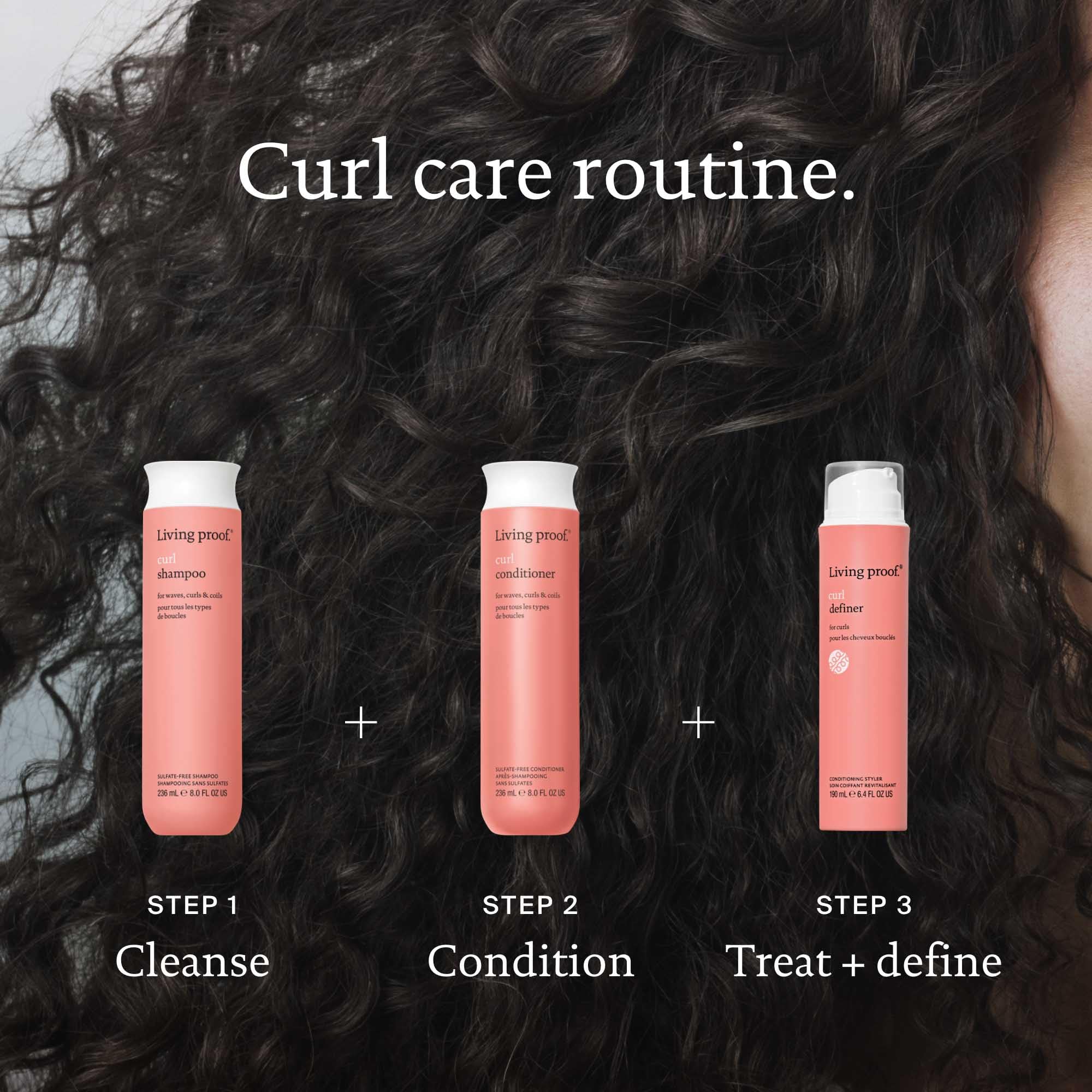 Living Proof Curl Conditioner 8oz packaging on shelf conveys value and portability.