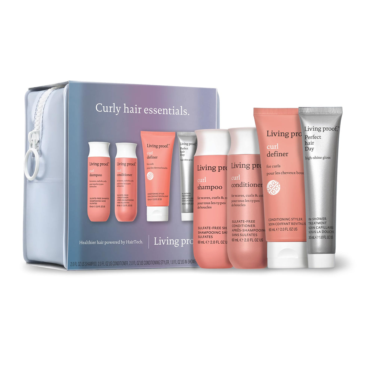 Living Proof curly shampoo travel-size bottle defines and strengthens curls