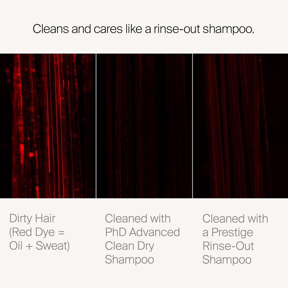 Living Proof Dry Shampoo Advanced Clean flat lay communicates oil-absorption and refreshing effect