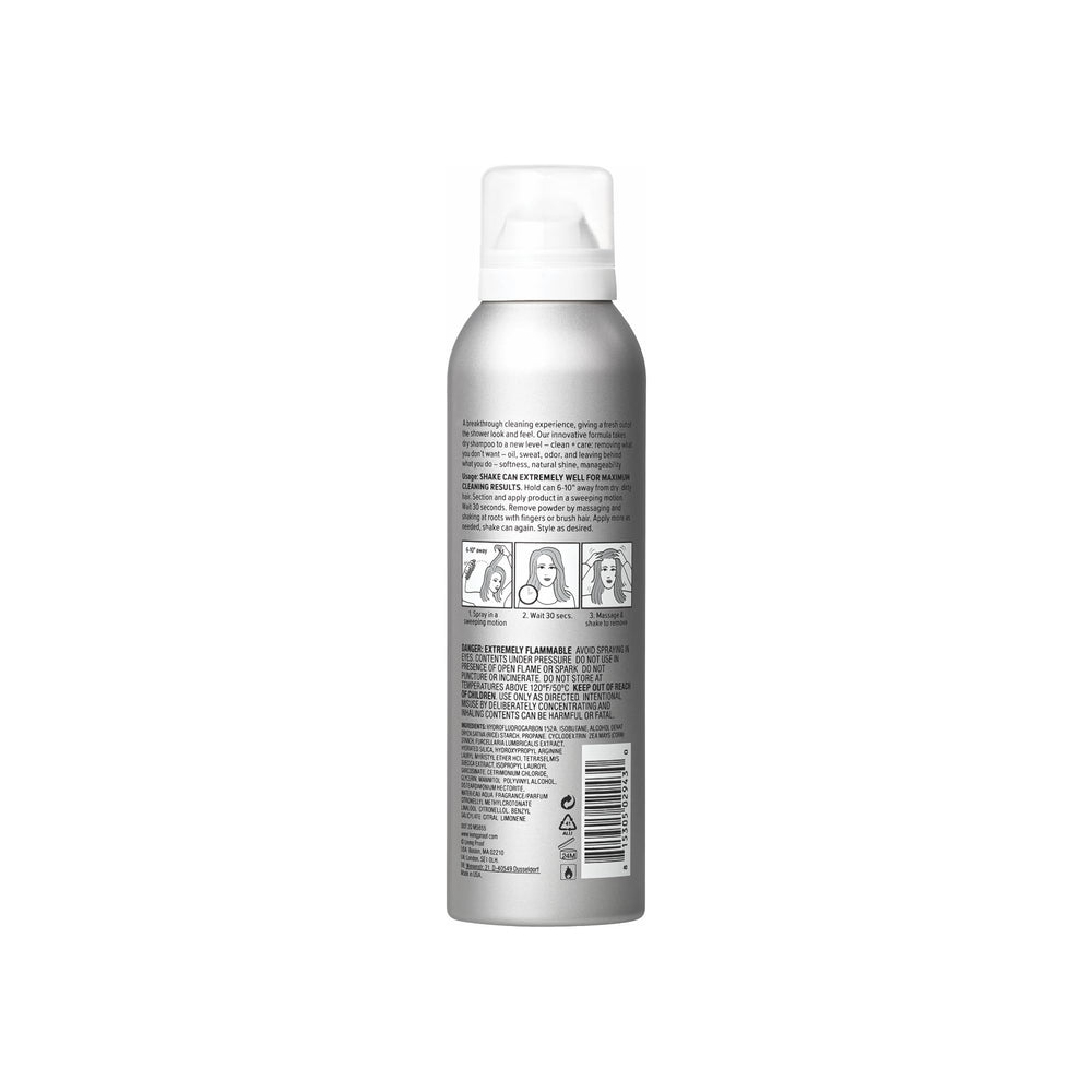 Living Proof Dry Shampoo Advanced Clean spray nozzle shows quick application for fresh roots