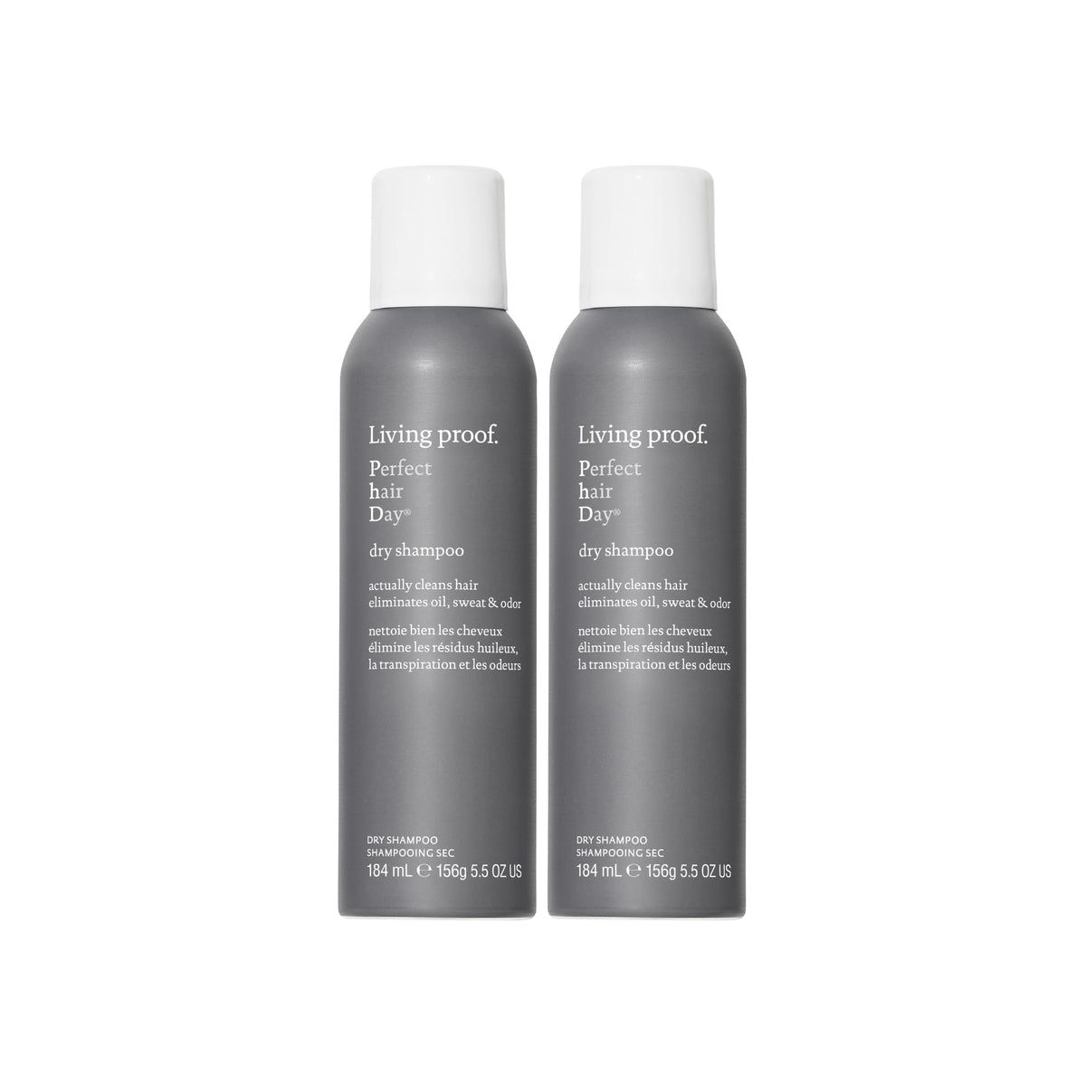 Living proof dry shampoo bottle front promotes a refreshed look between washes.