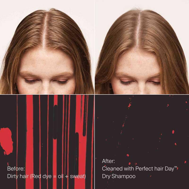 Living proof dry shampoo application shot captures fast root treatment.