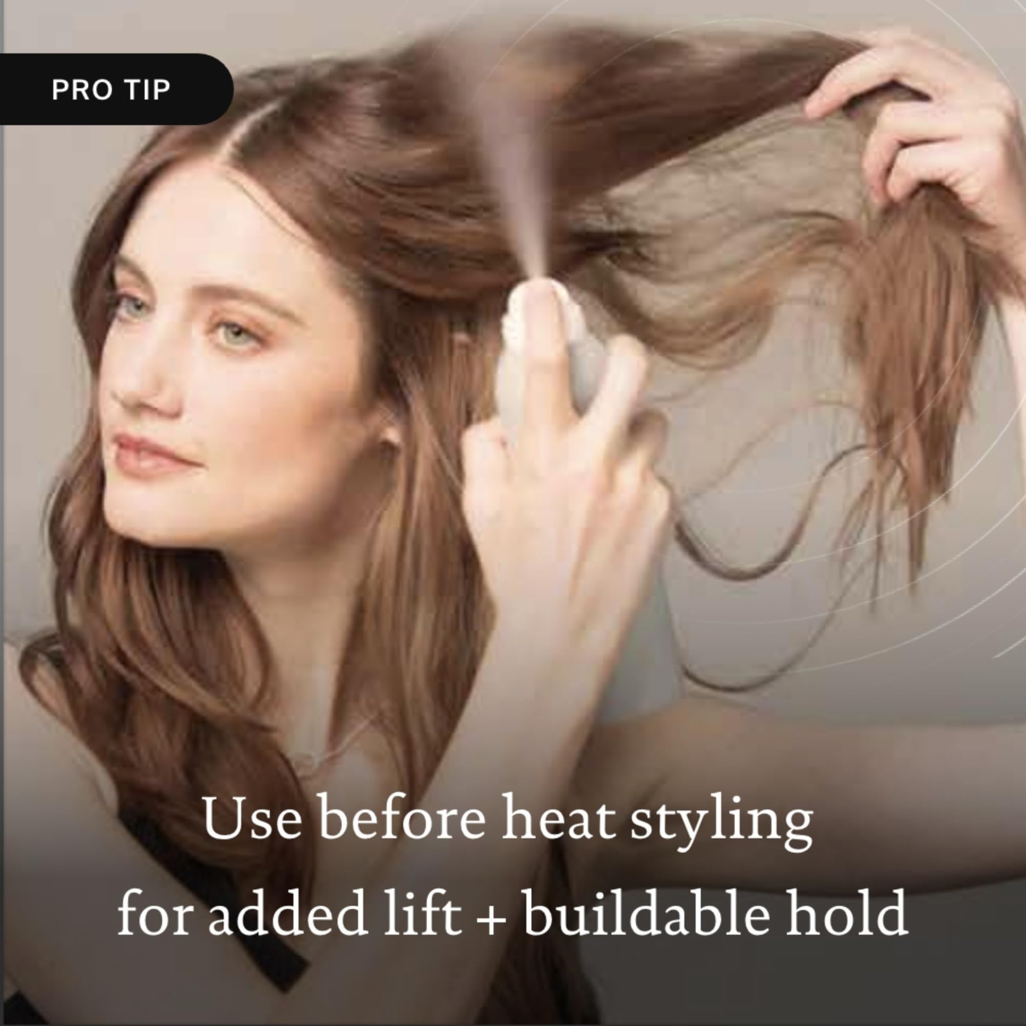 Living Proof Full Dry Volume & Texture Spray sits on a clean bathroom counter ready for quick styling.
