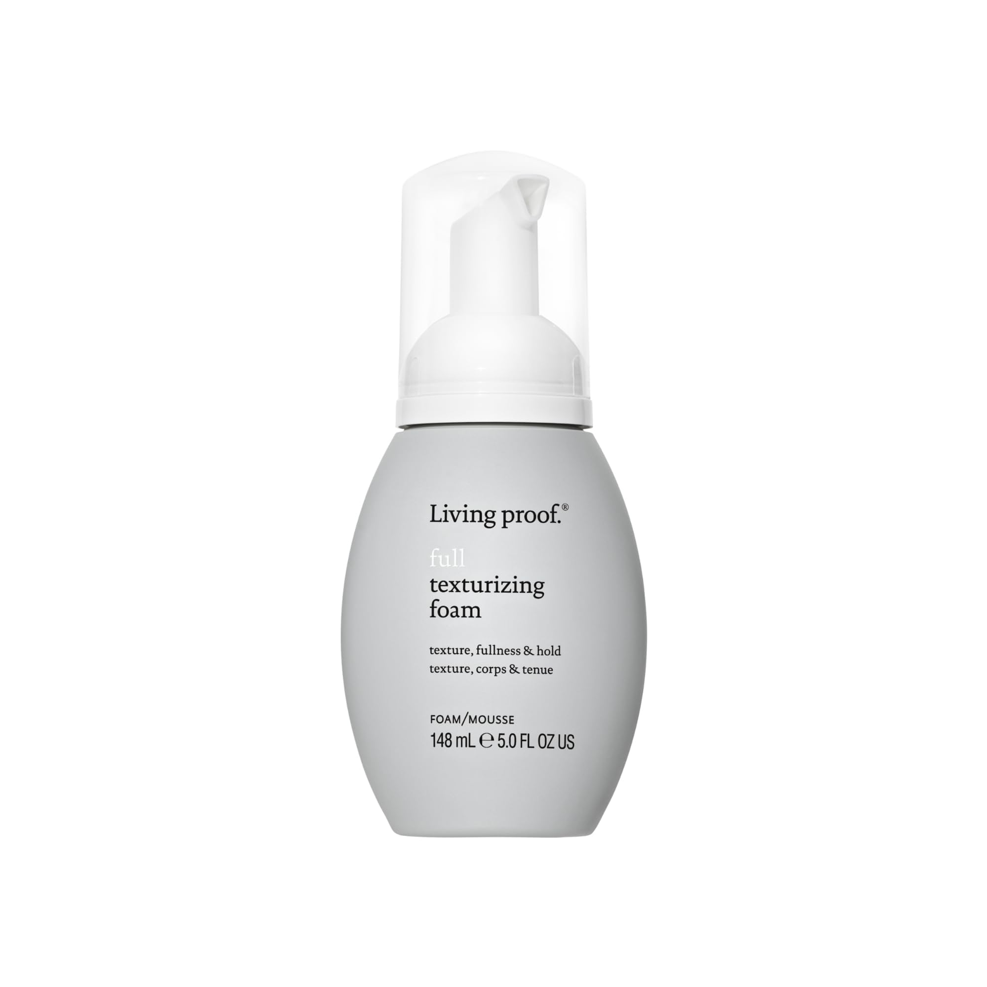 Living Proof Full Texturizing Foam dispenses action showing lightweight texture being applied