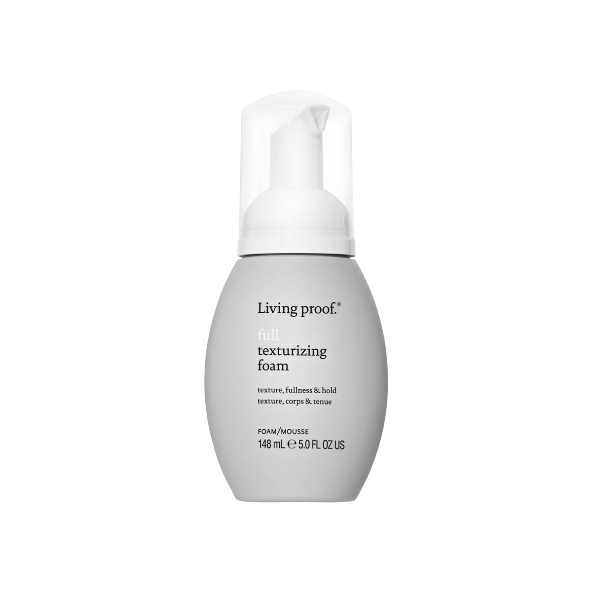 Living Proof Full Texturizing Foam dispenses action showing lightweight texture being applied