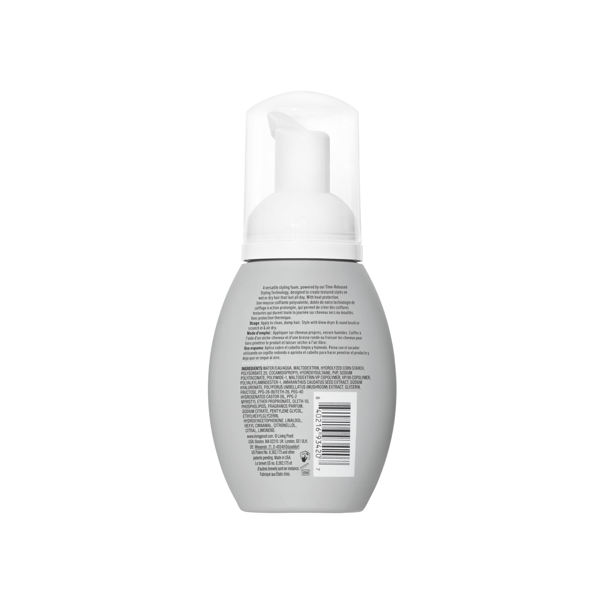 Living Proof Full Texturizing Foam close-up highlights foamy texture for easy volume