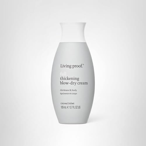 Living Proof Full Thickening Blow-Dry Cream close-up on hair showing soft shine.