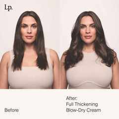 Living Proof Full Thickening Blow-Dry Cream packaging highlights compact design for on-the-go styling.
