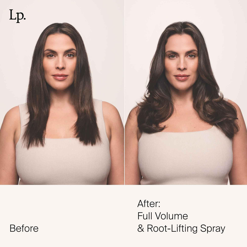 Living proof Full Volume Root-Lifting Spray demonstrates oil absorption for airy bounce.