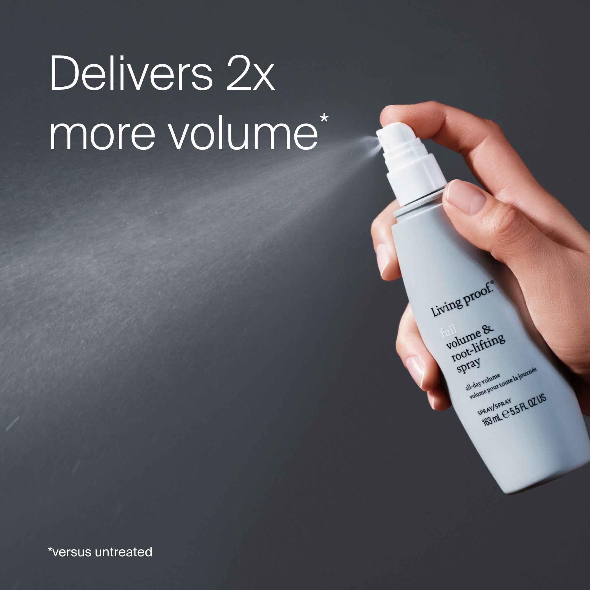 Living proof Full Volume Root-Lifting Spray root lift shot emphasizing lifted roots.