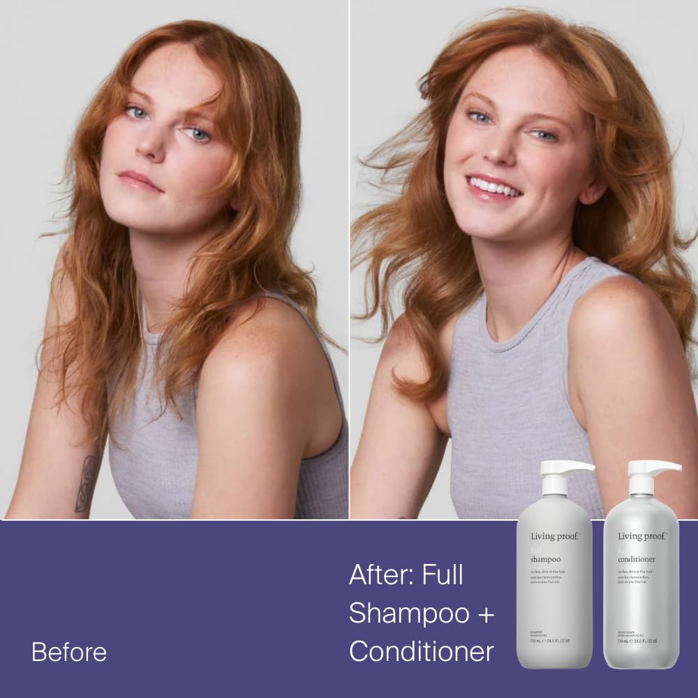 Living Proof lasting-volume kit jumbo conditioner bottle adds softness and manageability.