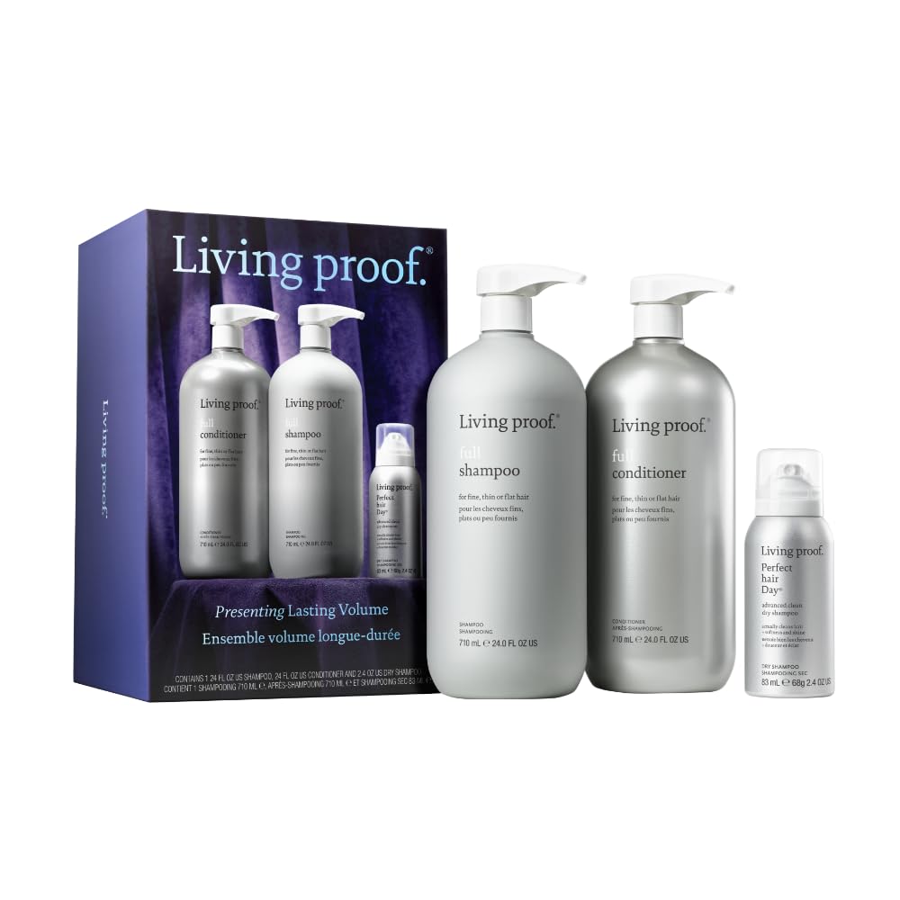 Living Proof lasting-volume kit jumbo shampoo bottle delivers lasting body.