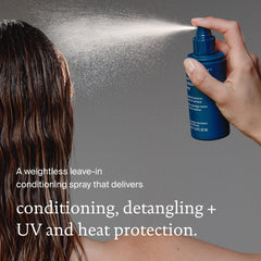 Living Proof Leave-In detangling scene emphasizes faster brushing and less breakage.