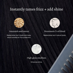 Living Proof No Frizz Instant De-Frizzer before-after showing visible frizz reduction.