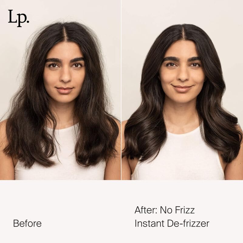 Living Proof No Frizz Instant De-Frizzer application close-up highlighting smoothness and shine.