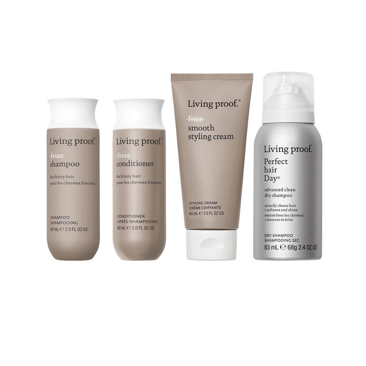 Living Proof No Frizz Shampoo bottle emphasizes humidity protection for frizz control.
