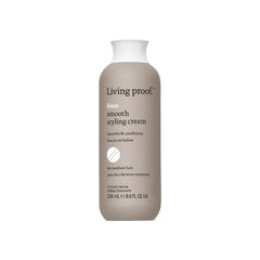 Living Proof No Frizz Smooth Styling Cream bottle close-up highlighting silicone-free frizz control