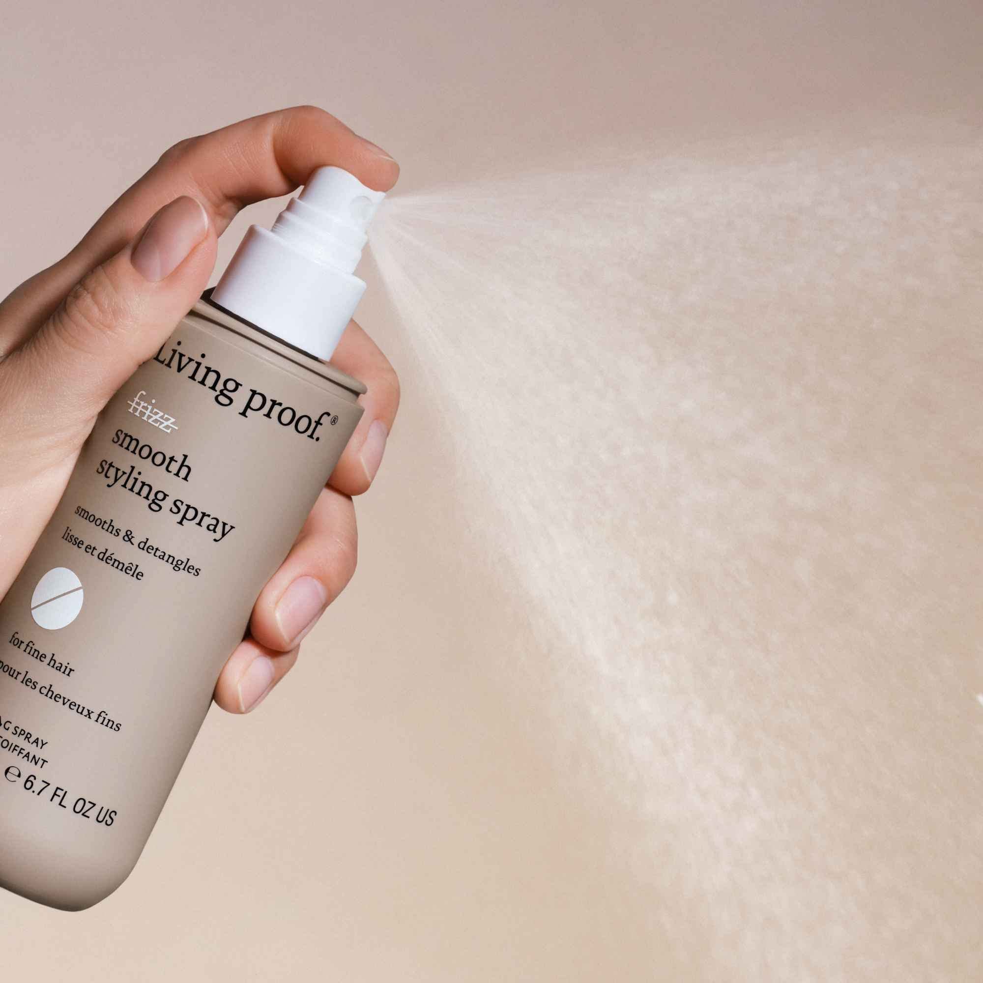 Living Proof No Frizz Smooth Styling Spray humidity resistance protects hair against moisture.