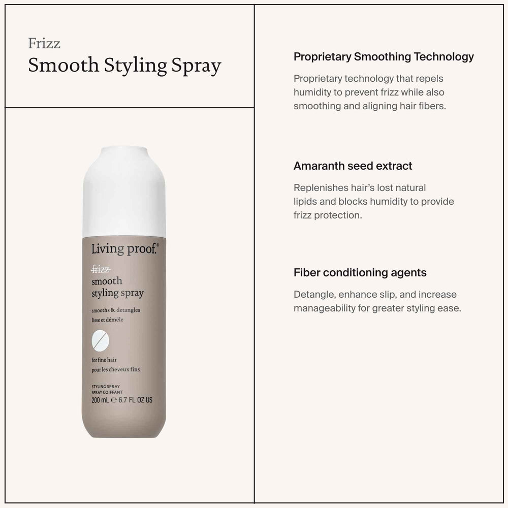 Living Proof No Frizz Smooth Styling Spray finishes with a sleek, gentle shine.