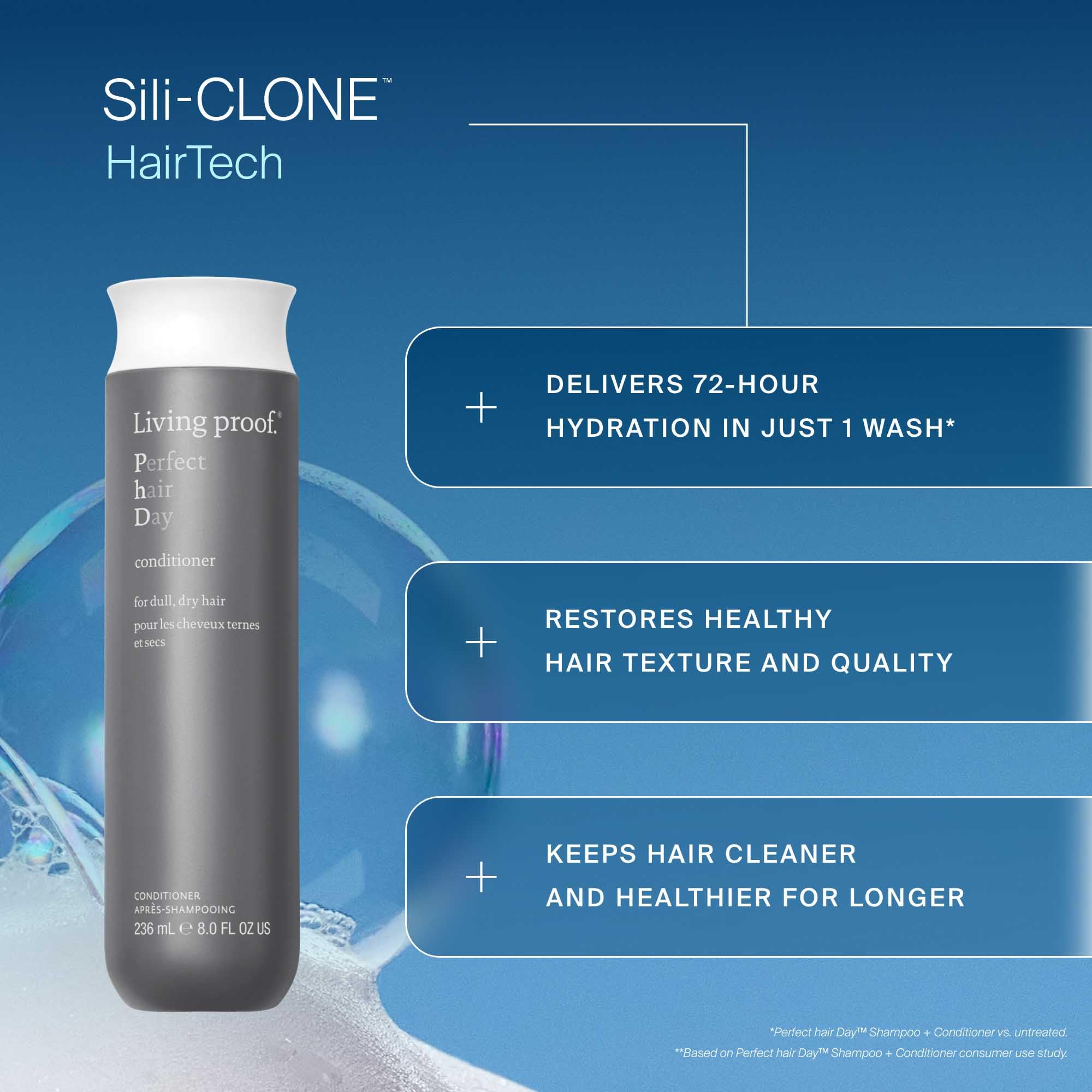 Living Proof Perfect Hair Day Conditioner cream texture emphasizes luxurious melt-in feel.