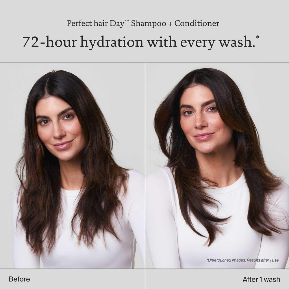 Living Proof Perfect Hair Day Conditioner pump applicator enables easy, weightless detangling.