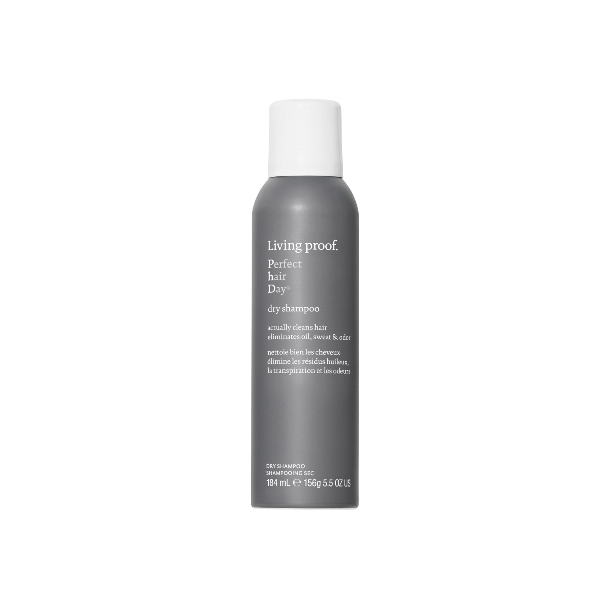 Living Proof Perfect Hair Day Dry Shampoo bottle demonstrates oil absorption for refreshed hair