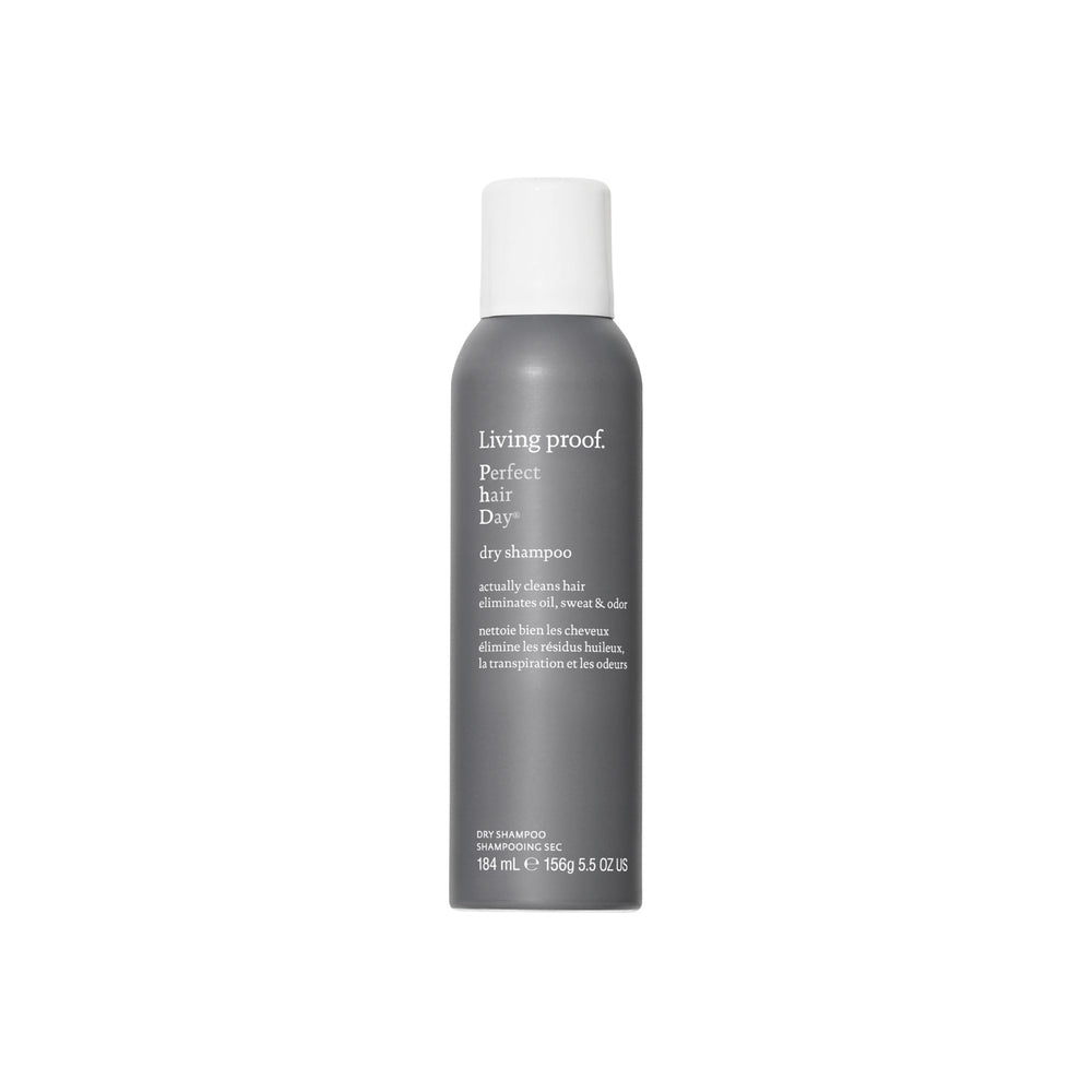 Living Proof Perfect Hair Day Dry Shampoo bottle demonstrates oil absorption for refreshed hair