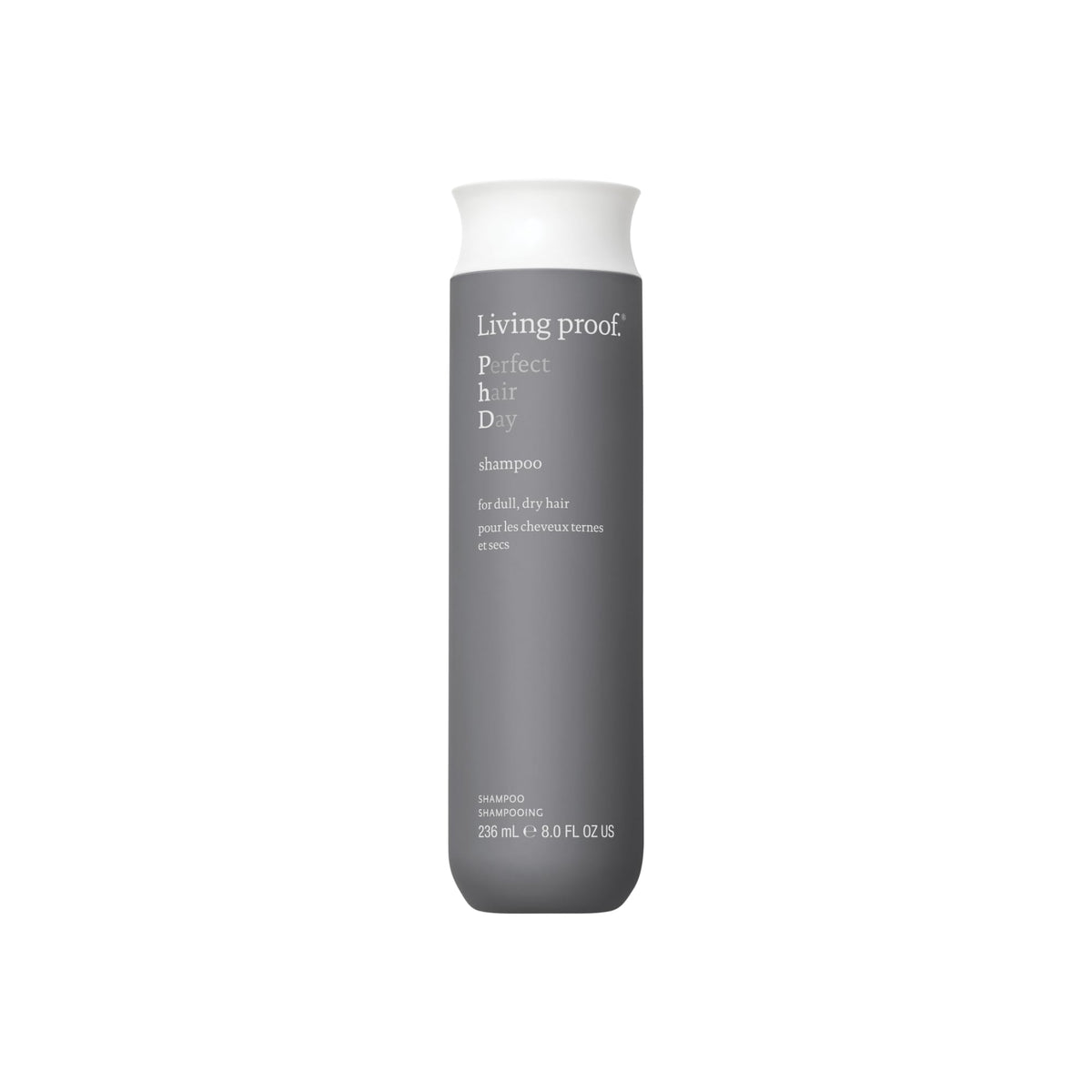 Living Proof Perfect Hair Day Shampoo bottle shows hydrating cleansing for radiant shine