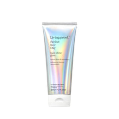 Living Proof PhD High-Shine Gloss bottle closeup, silicone-free shine booster for vibrant hair.