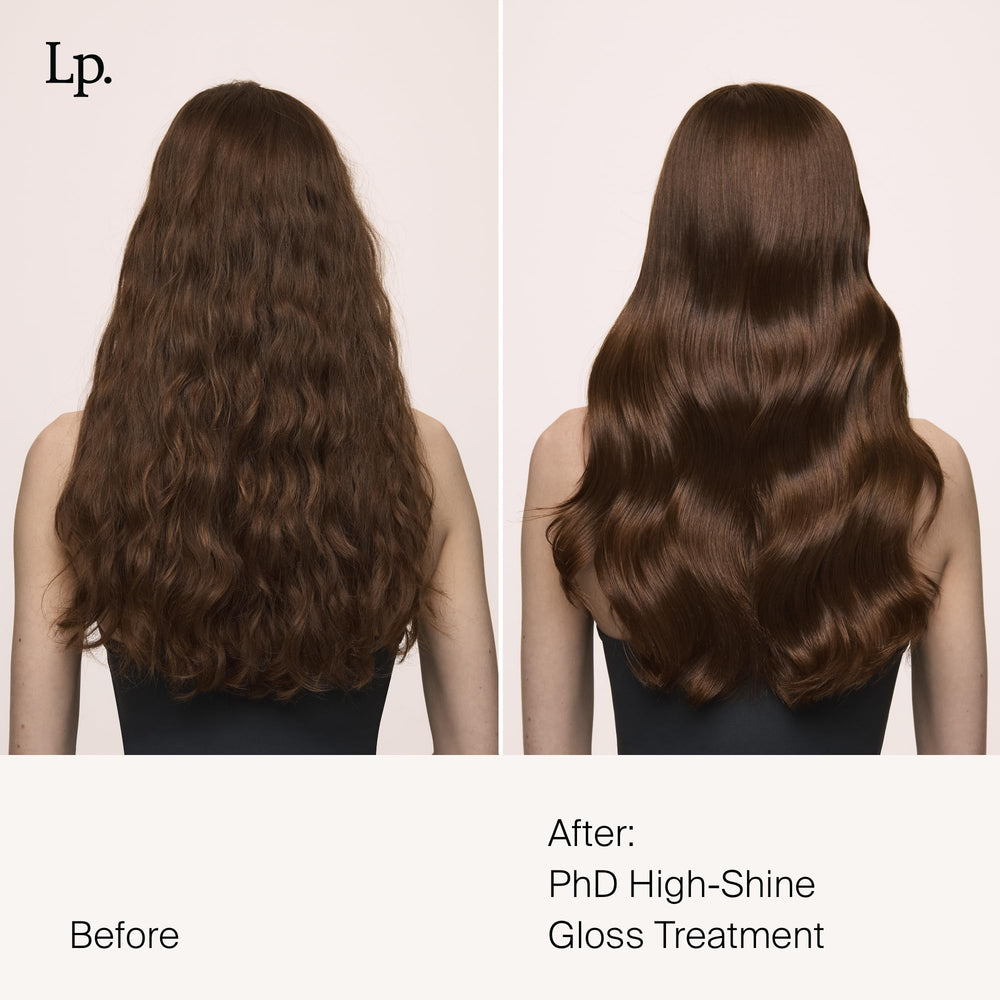 Living Proof PhD High-Shine Gloss consistency application, shows lightweight detangling benefits.
