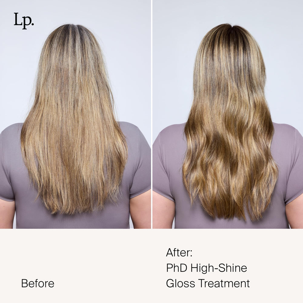 Living Proof PhD High-Shine Gloss pumped dispensed, convenient shine enhancer.