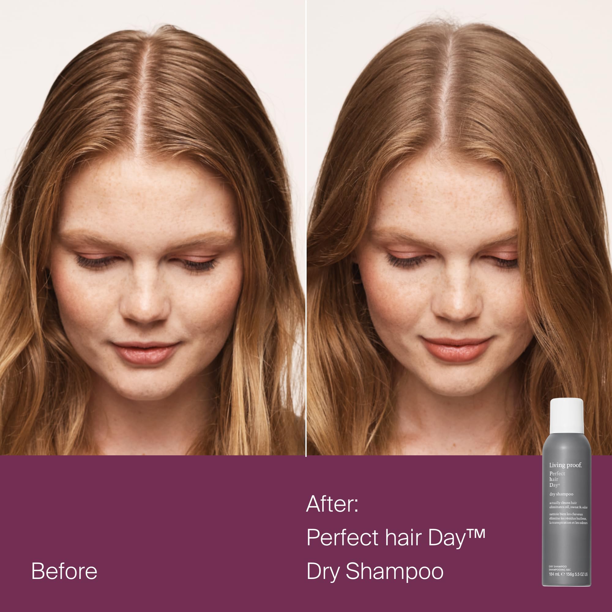 Living Proof Presenting Double the Clean Advanced Clean dry shampoo bottle closeup highlighting no-wash convenience