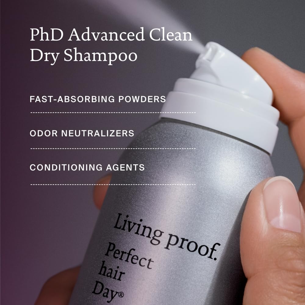 Living Proof Presenting Double the Clean original dry shampoo applied to damp hair