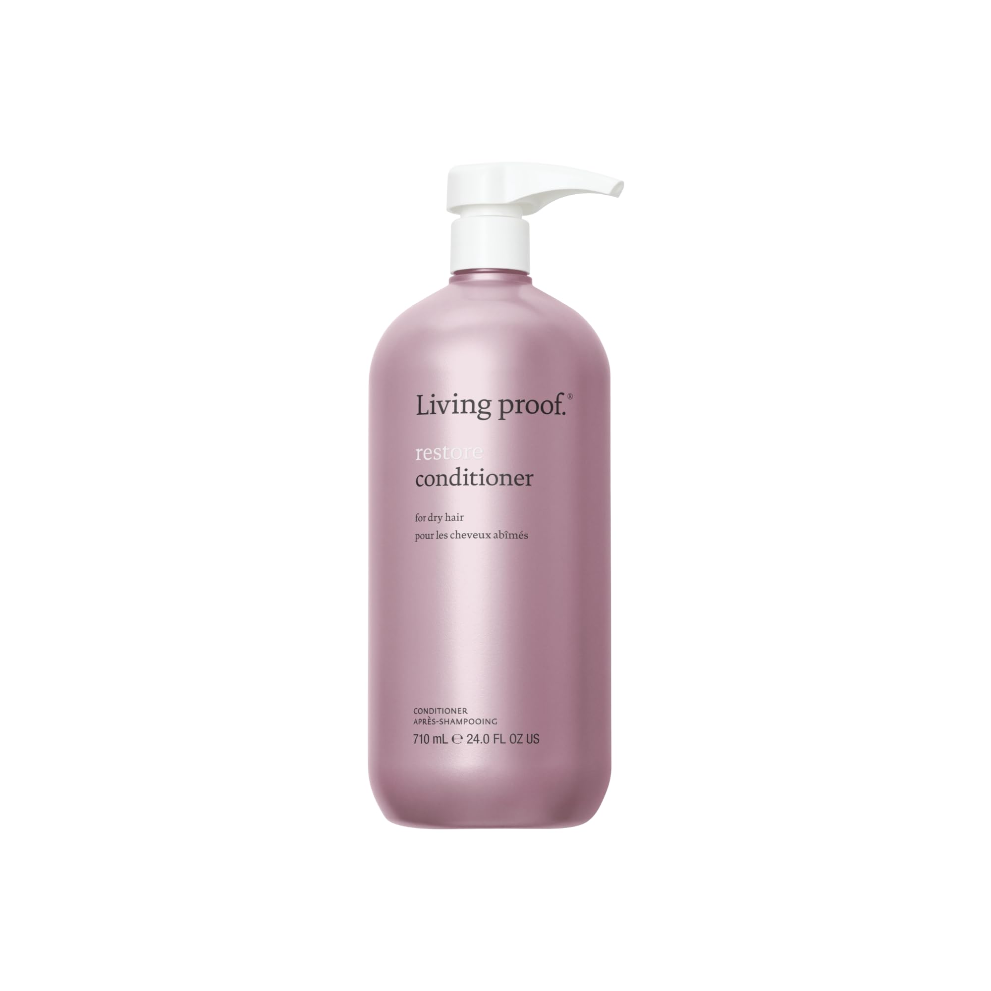 Living Proof Restore Conditioner bottle close-up, silicone-free formula for healthier-looking hair.