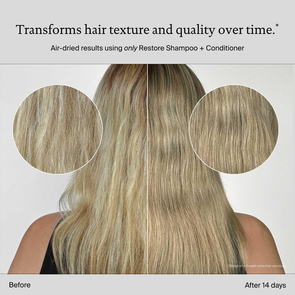 Living Proof Restore Conditioner on damp hair delivers detangled, smooth strands.