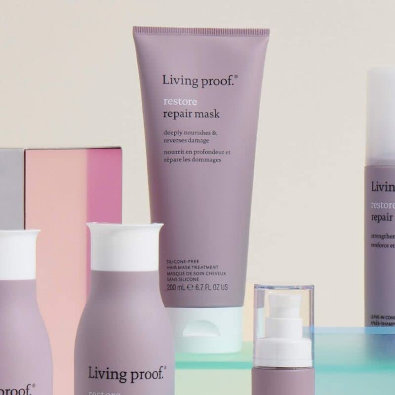 Living Proof Restore Repair Mask hair-closeup shows restored moisture and natural shine.