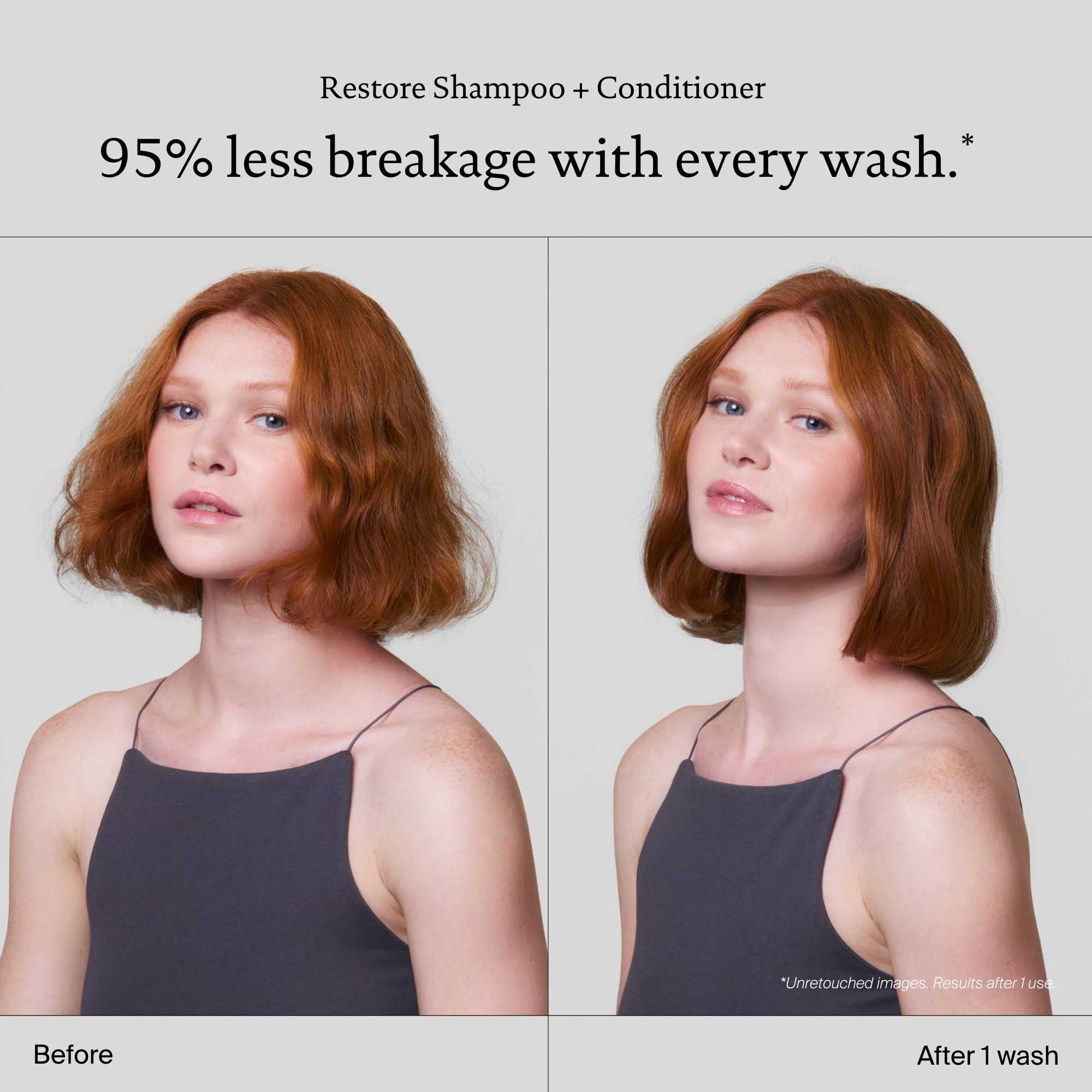 Living Proof Restore Shampoo bottle back label highlights silicone-free formula benefits