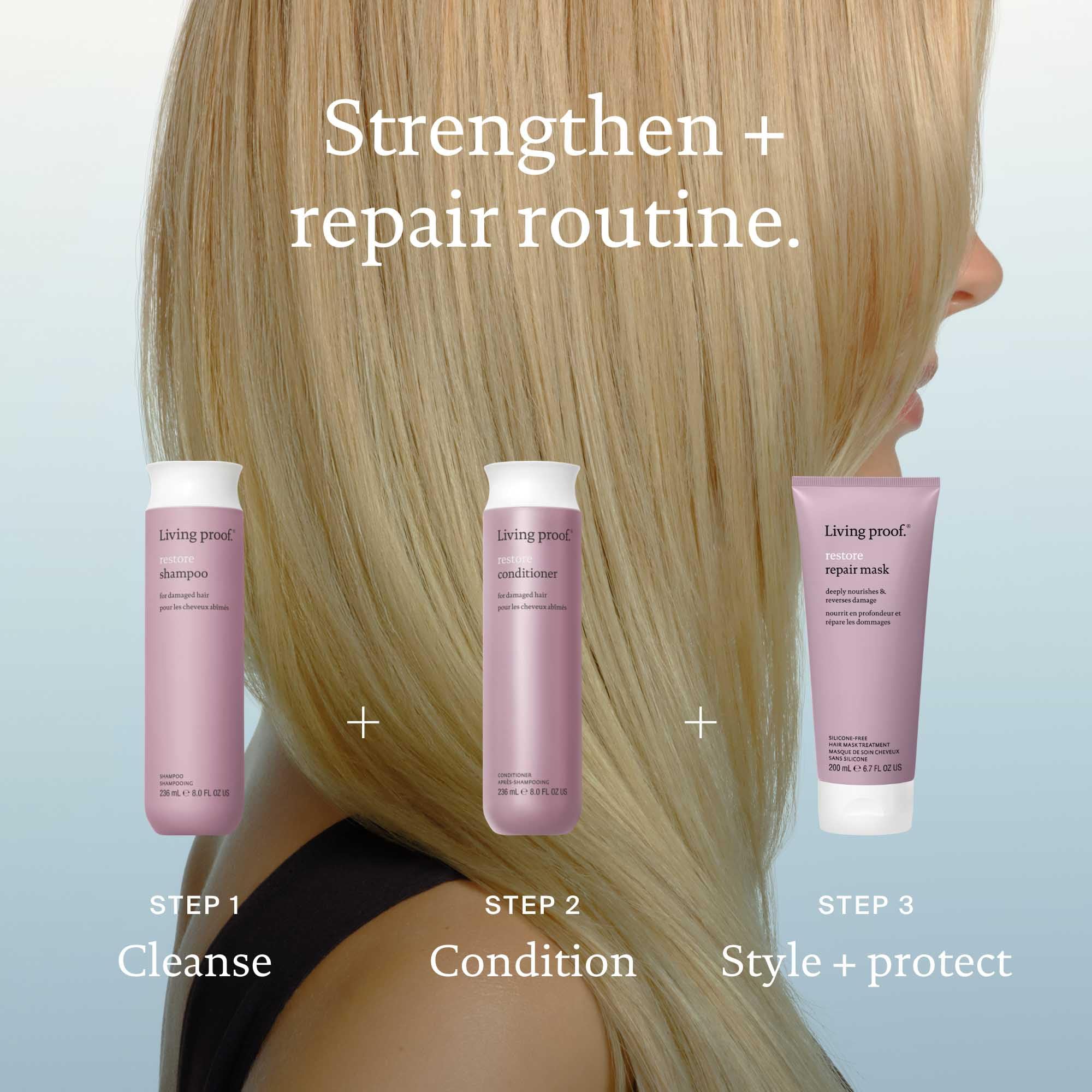 Living Proof Restore Shampoo demonstrates gentle-on-scalp formula for daily use