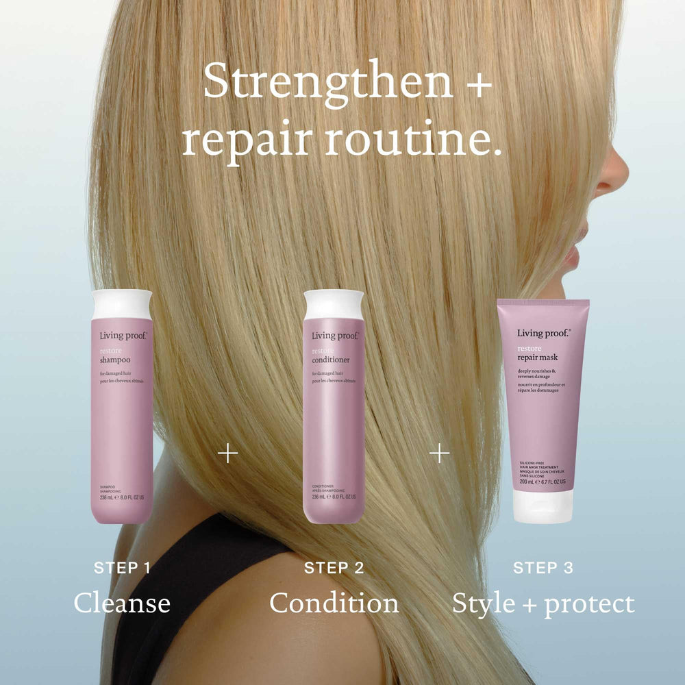 Living Proof Restore Shampoo demonstrates gentle-on-scalp formula for daily use